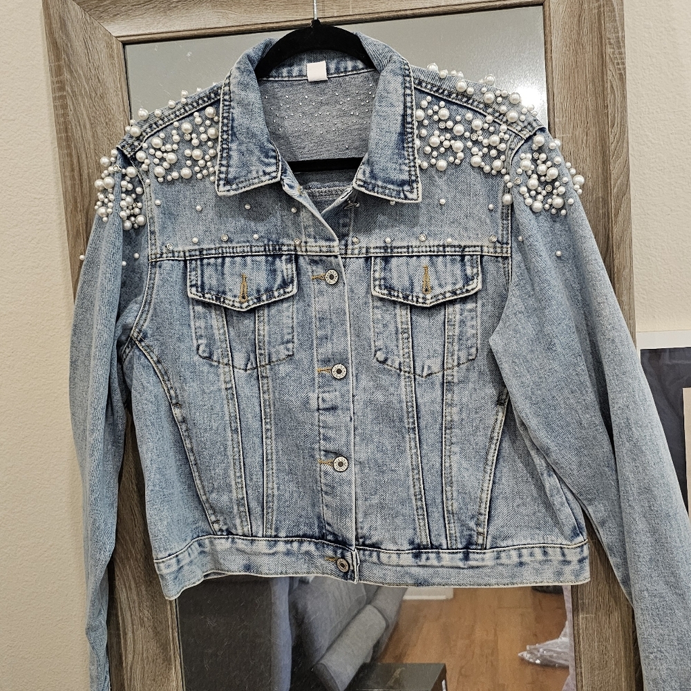 Pearl Embellished Denim Jacket